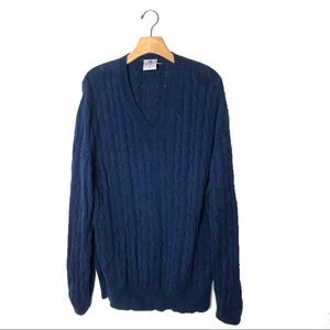VINTAGE navy blue knit cotton vneck sweater, XL